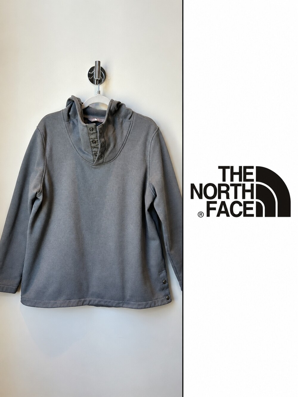 The North Face Women’s Grey Hooded Fleece Pullover XL Snap Neck
